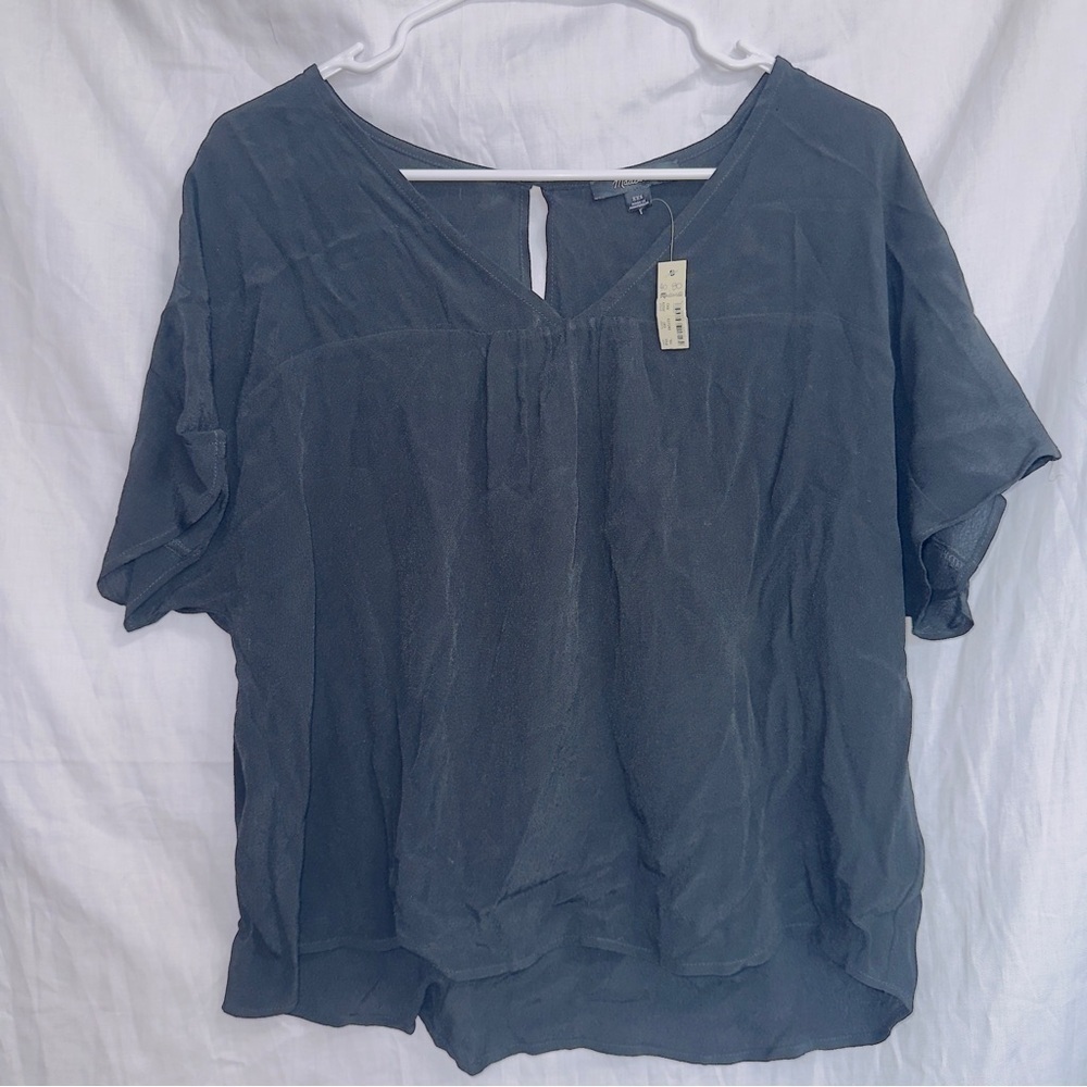 Madewell NWT Black Rhyme Short Sleeved Flowy Blouse Top size XXS